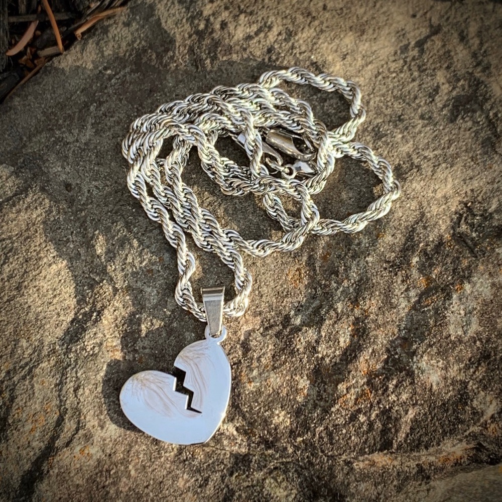 Broken Heart Pendant + Chain Silver